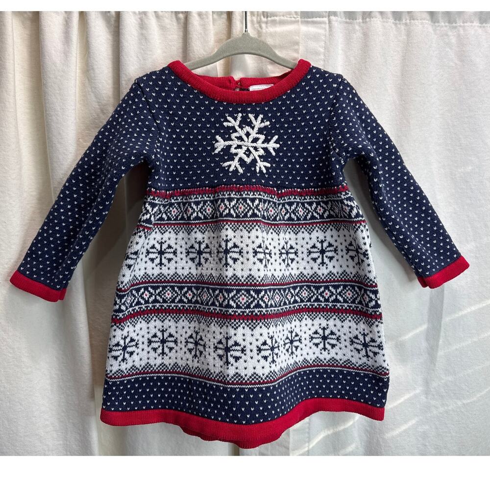 Hanna Andersson Knit Snowflake Winter Cotton Sweater Dress Size 80 / 18-24 Month